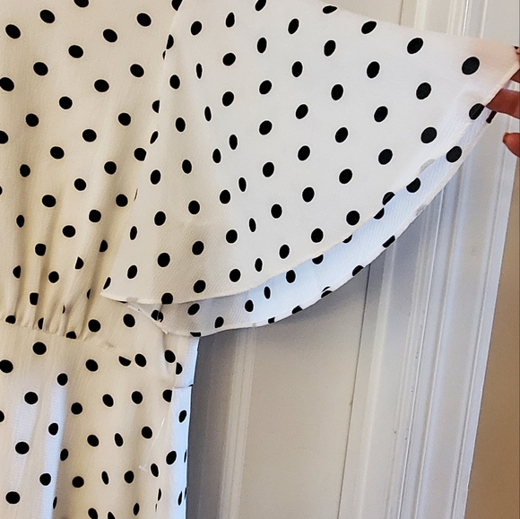 Eliza JPolka Dot Crew Neck Short Flutter Sleeve High-Low Dress Size 14 - Picture 5 of 7